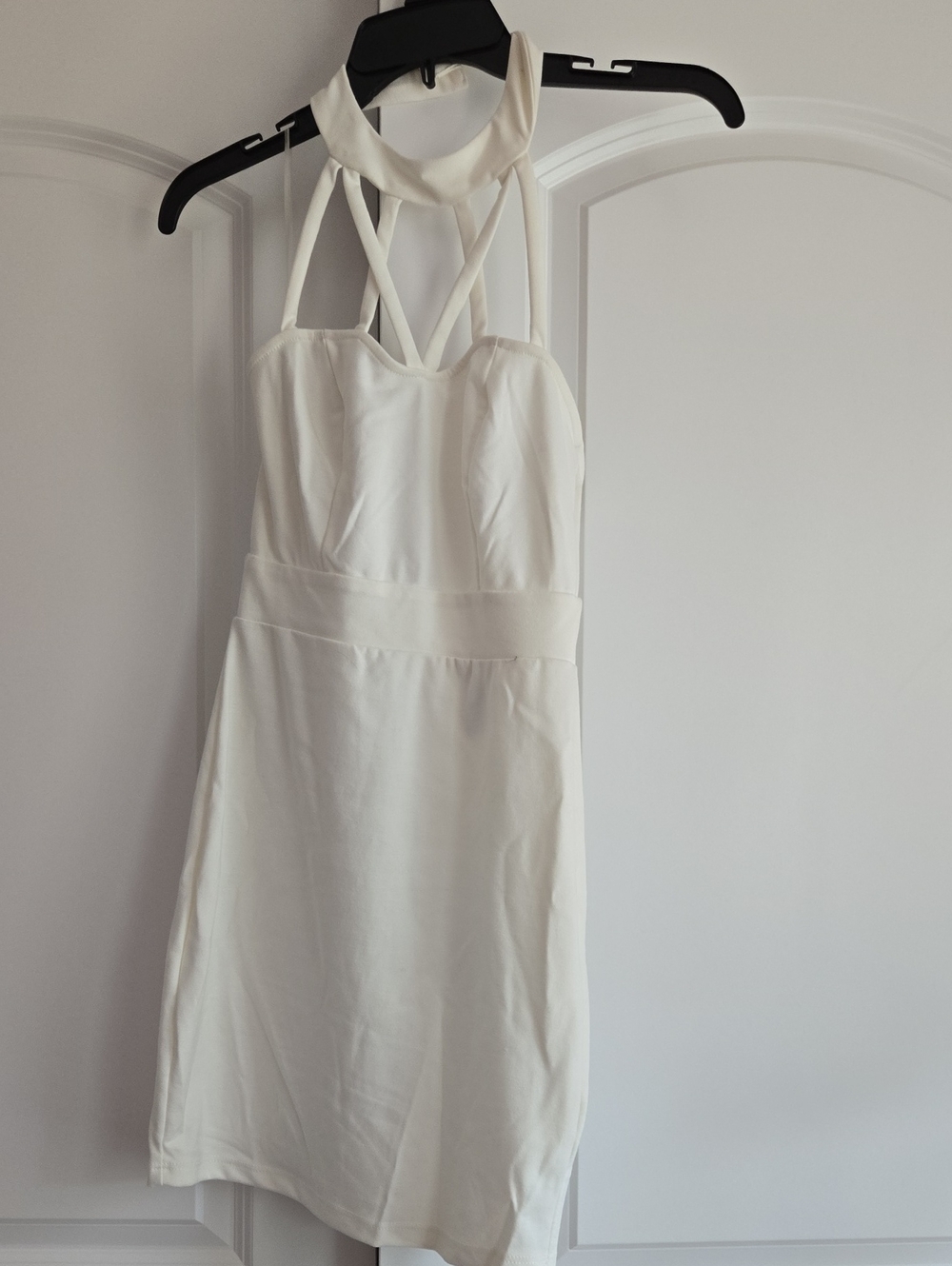 White Halter Neck Strappy Cocktail Dress - Women's Dress